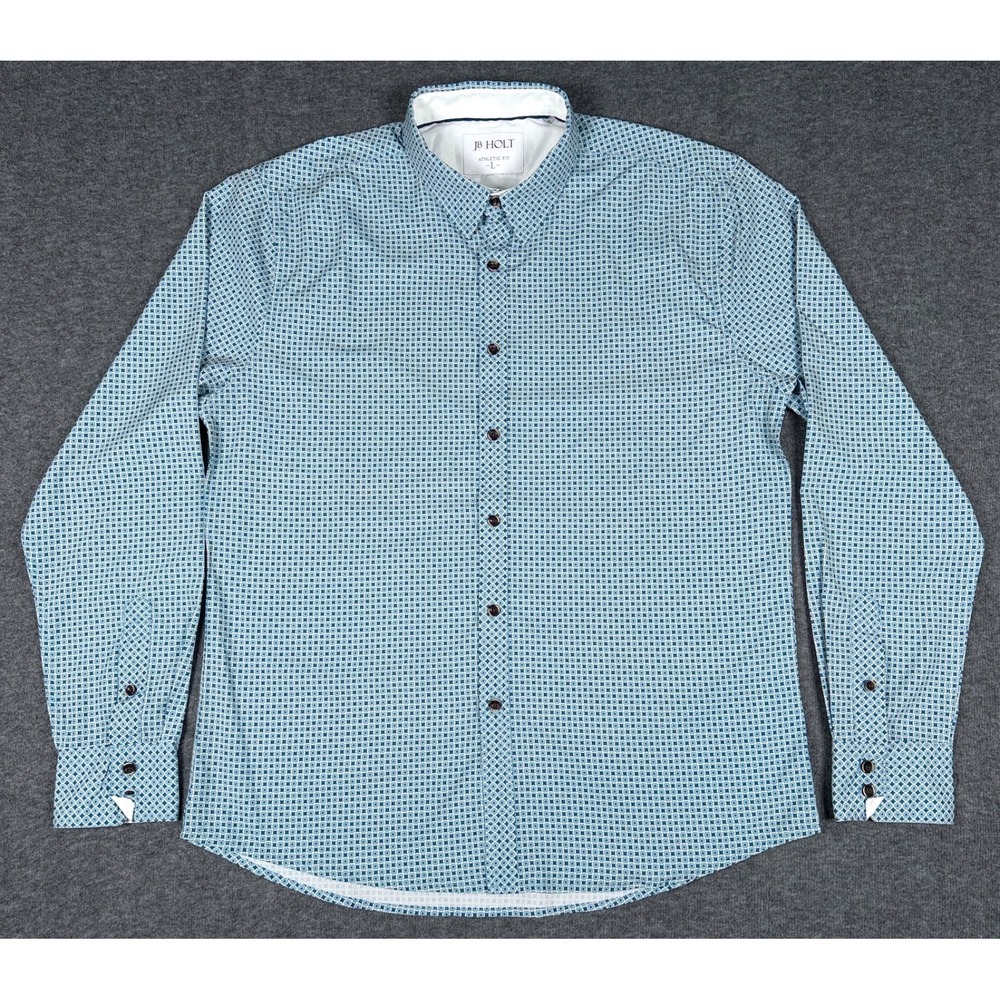 JB Holt Shirt Mens Large Blue Geometric Athletic Fit Button Up JB423FPW